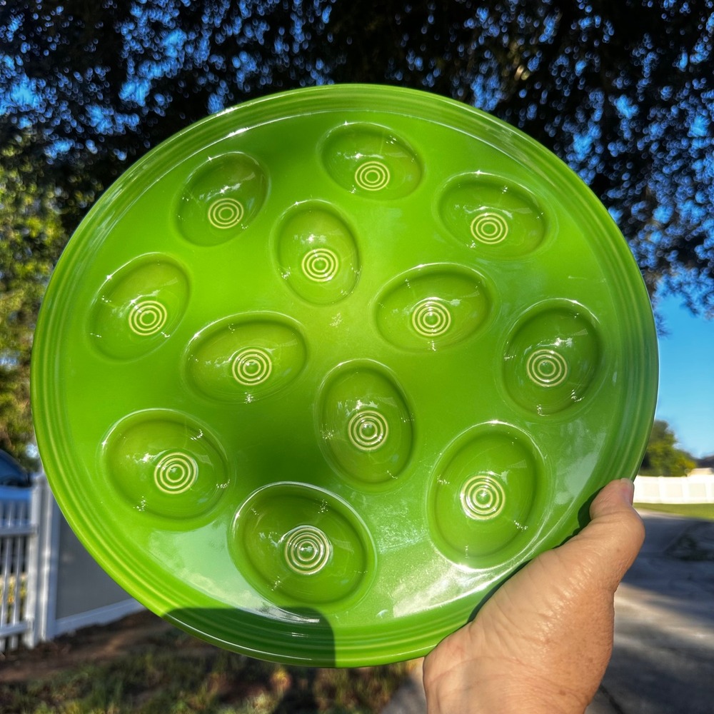Fiesta Lemongrass Deviled Egg Platter 11.25" Green Serving Tray USA Homer Laughl